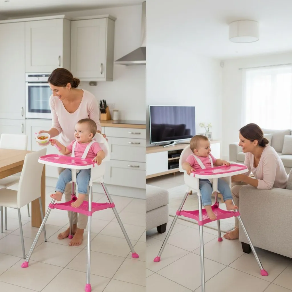 Chaise d'alimentation bébé pliable et compacte en bois blanc naturel - 4