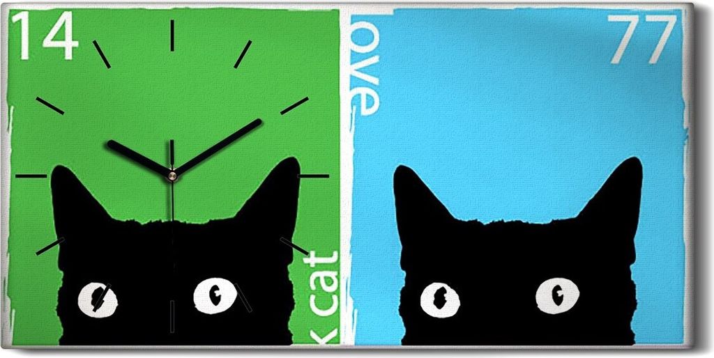 Leinwand Uhr Küche Wohnzimmer Bild 60x30 Moderne schwarze Katze Pop Kunst - schwarze Hände