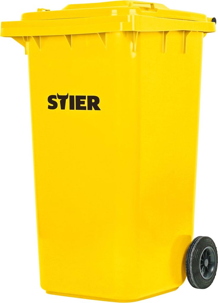 STIER 2-Rad-Müllgroßbehälter, Mülltonne, Volumen 240 Liter, Mülleimer, Farbe: Gelb, Größe: 576 x 720 x 1067 mm, Restmülltonne mit Rädern u...