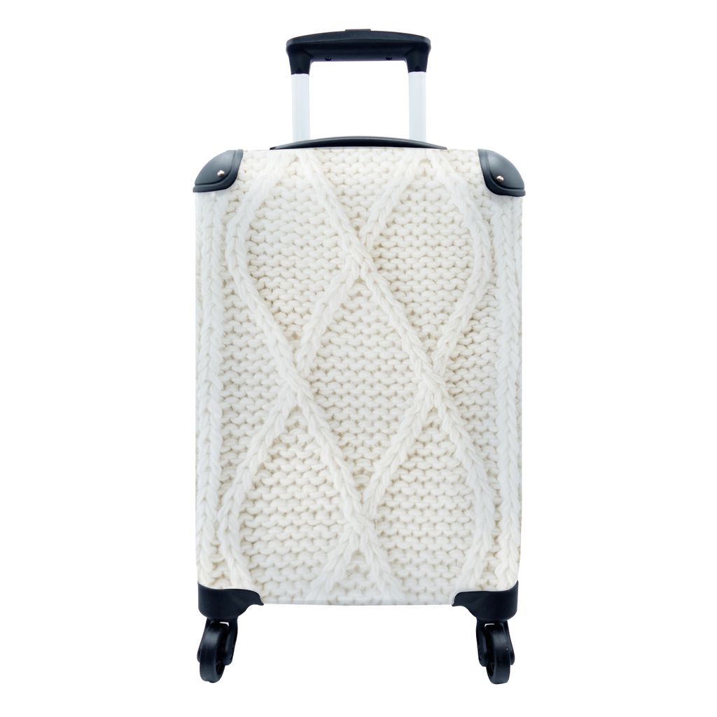 MuchoWow Koffer Handgepäck Trolley Rollkoffer Kleine Reisekoffer mit 4 Rollen - Pullover - Muster - Weiß - Cabin Size < 55x40x23 cm & 55x40x20 ...