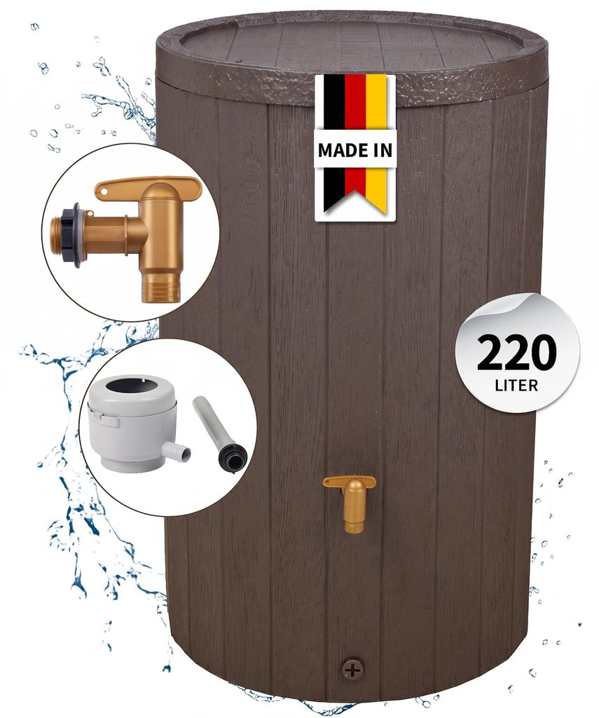 4rain MADERA regenton complete-set 220 L bruin incl. Productafbeelding  AI-gegenereerde afbeelding