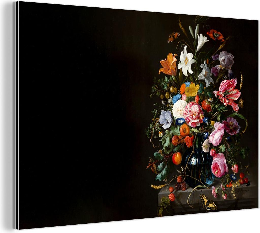 MuchoWow Wanddekoration Metall Metallbild Wandkunst 30x20 cm Alte Meister - Kunst - Vase mit Blumen - Jan Davidsz de Heem MuchoWow Aluminium Gemäl...