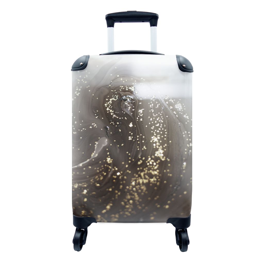 MuchoWow Koffer Handgepäck Trolley Rollkoffer Kleine Reisekoffer mit 4 Rollen - Marmor - Luxus - Gold - Schwarz - Cabin Size < 55x40x23 cm & 55x...