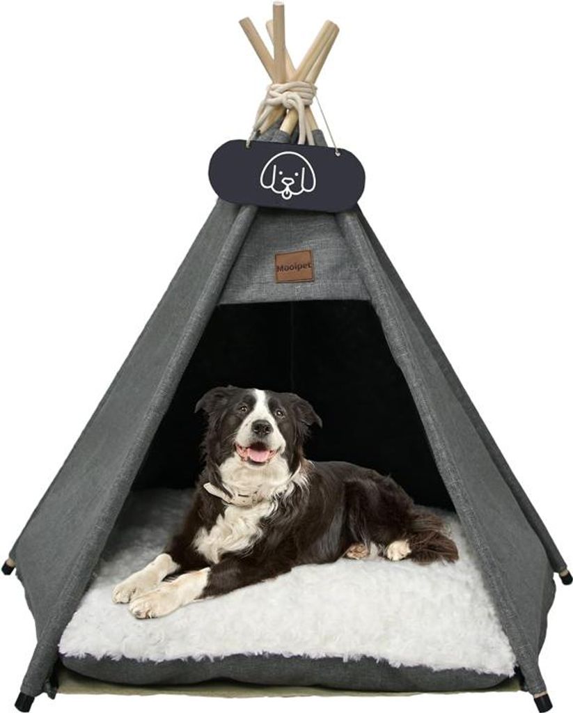 Hundezelt, Tipi fš¹r kleine Hunde und Katzen mit waschbaren Kissen und Tafel, 60x60x70 cm Haustierspielzelt