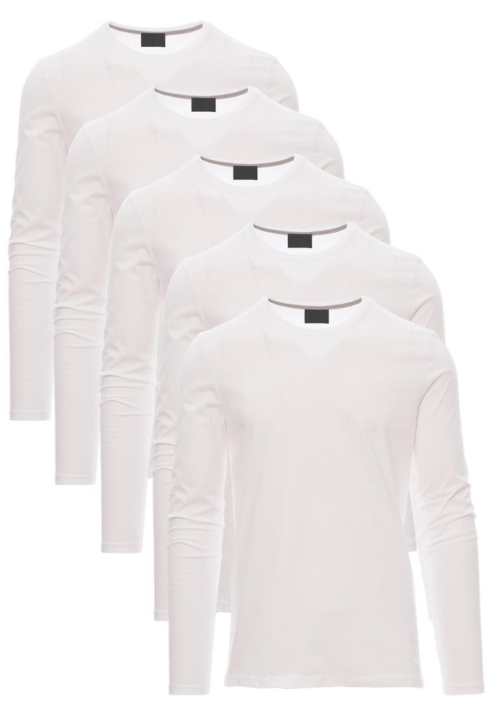 Mivaro Herren 5er Pack Langarmshirts Weiß - 100% Baumwolle Produktbild 
