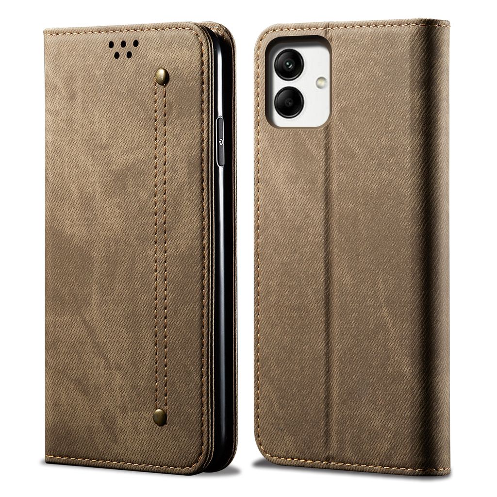 Hülle für Samsung Galaxy A05 Leder Brieftasche Flip Bookstyle Schutzhülle mit Standfunktion Khaki