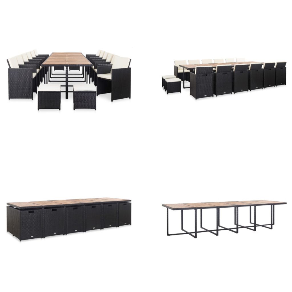 vidaXL 17 tlg. Garten Essgruppe mit Auflagen Poly Rattan Schwarz - Gartentisch Und -stuhl - Gartentische Und -stühle - Garten-Essgruppe - Garten-E...