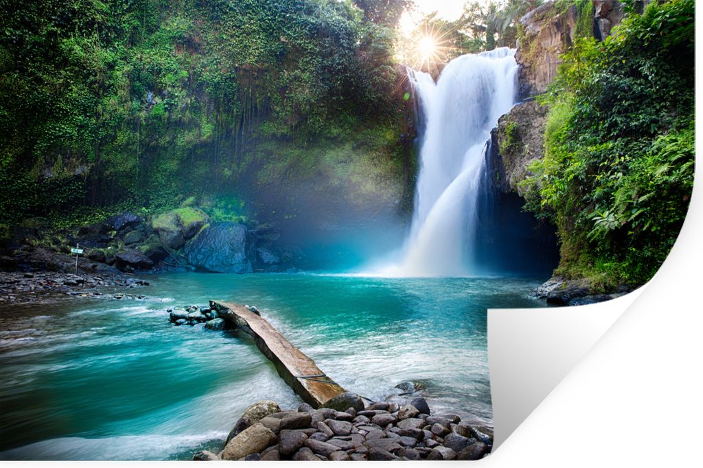MuchoWow Wandtattoo Wandsticker Wandaufkleber Wasserfall - Steine - Landschaft - Pflanzen - Wasser 120x80 cm Selbstklebend und Repositionierbar -...