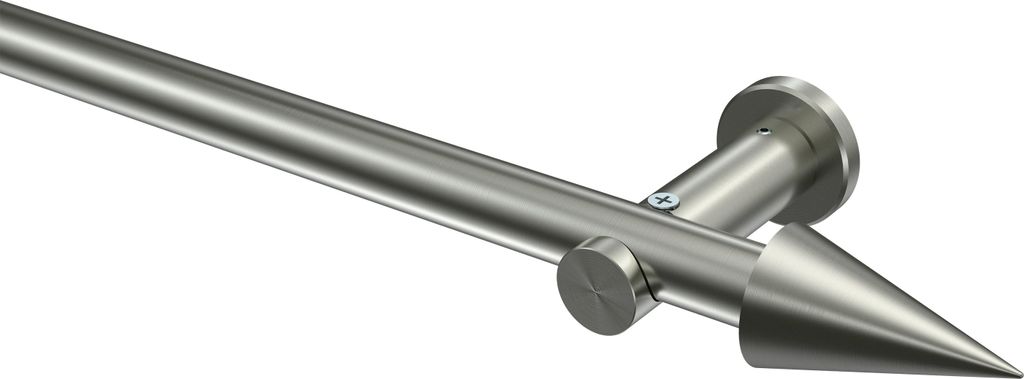 Interdeco Gardinenstange / Vorhangstange Edelstahl-Optik, Typ Platon Savio (Kegel) ohne Ringe, 20 mm Ø 1-läufig, 360 cm
