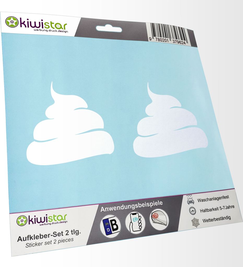Kiwistar - 2x Kennzeichenaufkleber - mattweiss - 21 mm Hundehaufen - KOT Aufkleber für Auto, Laptop, Fahrrad, LKW, Motorrad Mehrfarbig JDM Decal R...