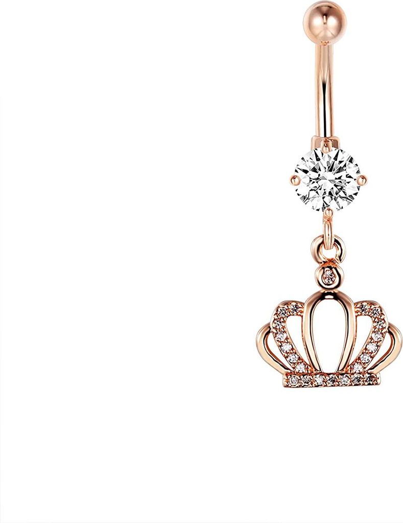 Karisma Edelstahl Bauchnabelpiercing Anhänger Banana Krone Zirkonia - HB165 - Roségold