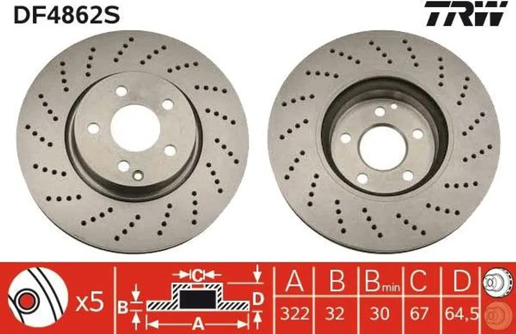 Disque de frein TRW DF4862S Haute Teneur en Carbone - OE 2044211012