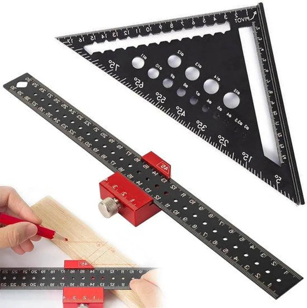 Équerre de menuisier en alu 300 mm coulissante pour traçage rapide