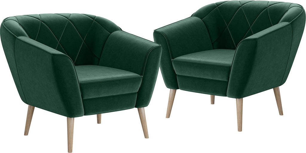 MEBLINI Sofa Sessel für Wohnzimmer 2er Set - Mini Lounge für zwei Personen - Sitzgarnitur - Polstergarnitur - GISELA - 1+1 - Grün Samt