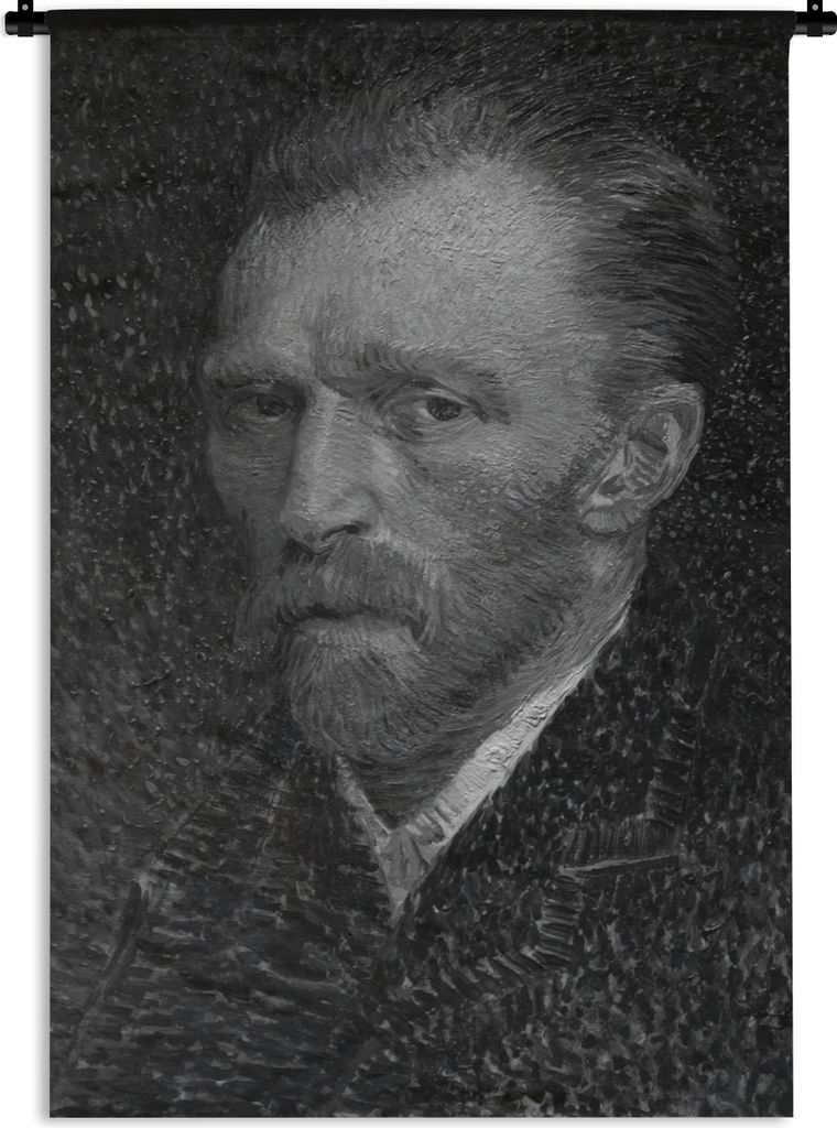 MuchoWow Wandteppich Wandbehang Selbstporträt von Vincent van Gogh - Schwarz und weiß 120x180 cm Tapisserie Dekoration Wandtuch - Schlafzimmer ...