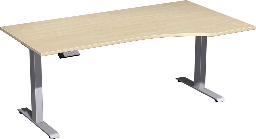 PC-Schreibtisch, elektr. höhenverstellbar, BxTxH 1800x800/1000x630-1280 mm, rechts 425 mm, Melamin-Platte 25 mm, ahorn/silber