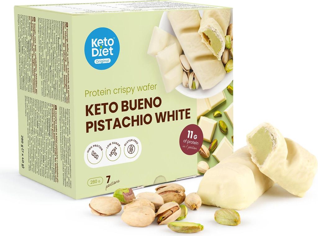 Protein-Waffeln Keto Bueno Pistachio White mit hohem Produktbild 