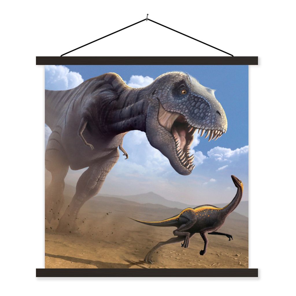 MuchoWow Textilposter Dino - Wildlife - Zeichnung - Kinder - Kinder - Kinder 120x120 cm mit schwarzem Rahmen - Aufhängungsset