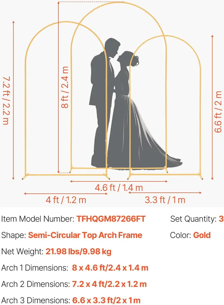 Décoration de mariage arche ronde dorée lot de 3 cadres pour fleurs et fête