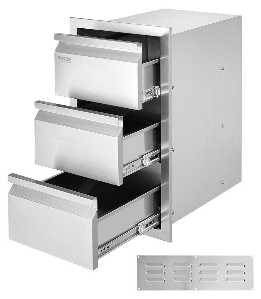 201 Stainless Steel Triple Access Drawer Outdoor Kitchen BBQ Island 19"W x 26"H