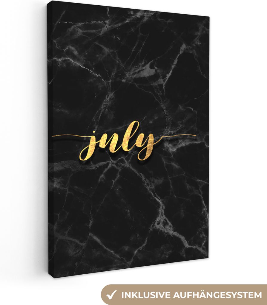 OneMillionCanvasses - Leinwandbilder - 90x140 cm, Kalender - Juli - Gold - Marmor, Wandbilder Kunstdruck Wanddekoration - Wandschmucke - Schlafzi...