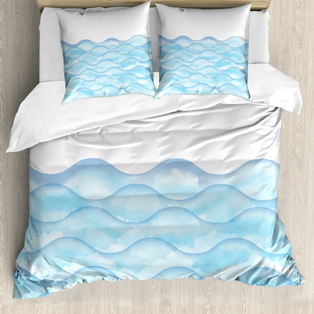 Copripiumino Matrimoniale Onde del Mare ABAKUHAUS Bianco Azzurro