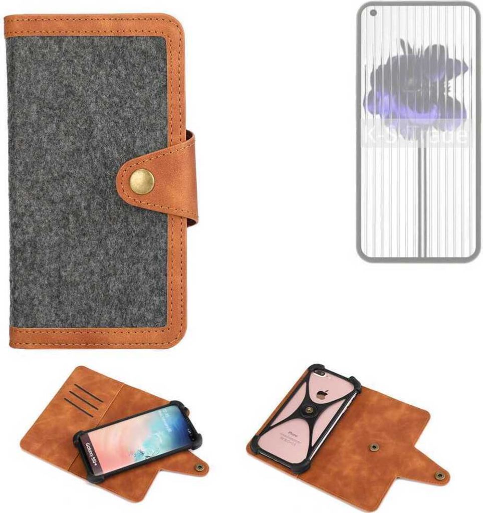 K-S-Trade Schutzhülle Handyhülle kompatibel mit Nothing 1 Filz Hülle Kunst-Leder dunkelgrau braun (1x)