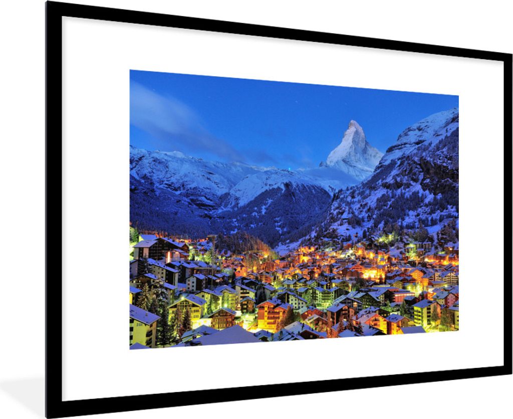 MuchoWow Gerahmtes Poster Sonnenaufgang über dem Schweizer Matterhorn in Zermatt 90x60 cm - Poster mit Schwarzem Bilderrahmen Wandposter Rahmen ...
