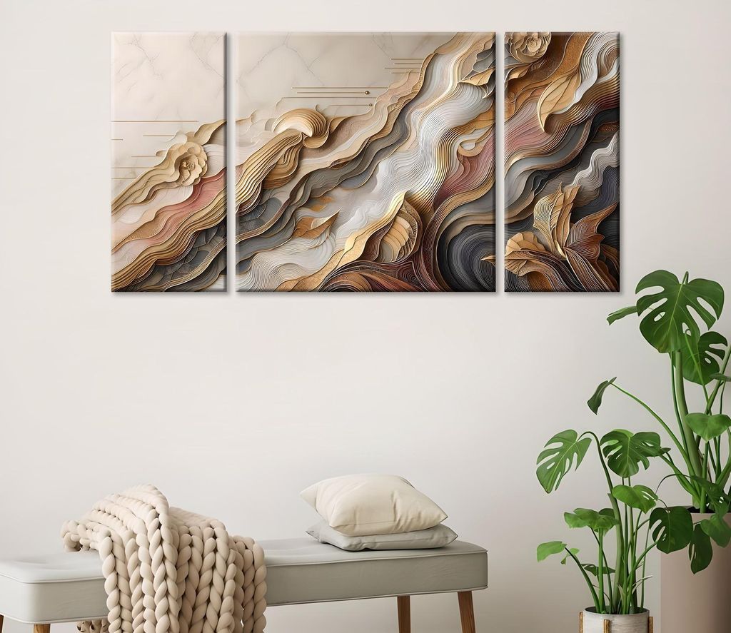 Wallity, MXC04, Dekoratives Leinwandgemälde (3-teilig), Mehrfarbig, Baumwolle, 20 x 45 cm