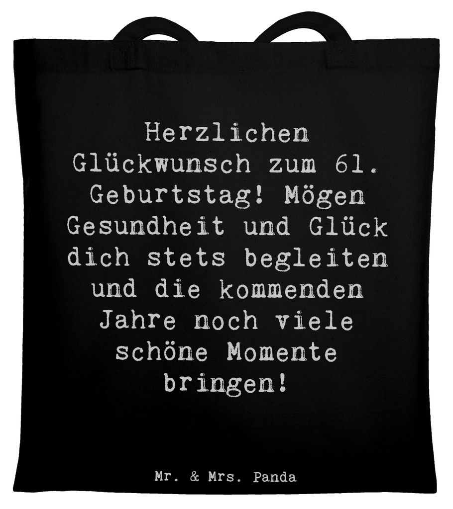Mr. & Mrs. Panda Tote Bag Spruch 61. Geburtstag - Schwarz - Geschenk, Herzlichen Glückwunsch zum, Jutetasche, Erinnerungen, Meilenstein, Erfahrung...