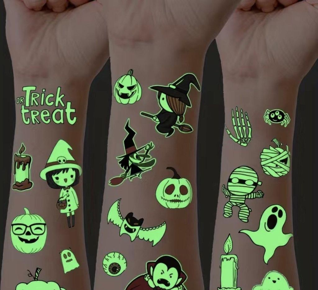 Halloween Tattoo – 12 Blatt – Glow in the Dark – Hexen, Gespenster und Kürbisse – Trick or Treat