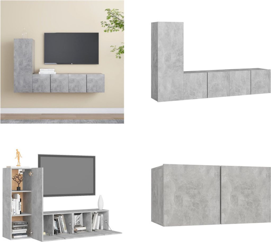 vidaXL 3 tlg. TV Schrank Set Betongrau Holzwerkstoff - TV-Schrank-Set - TV-Schrank-Sets - Hängendes TV-Schrank-Set - Hängende TV-Schrank-Sets