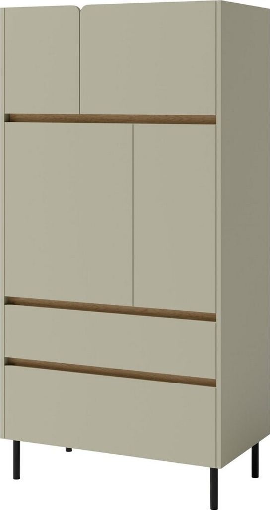Kommode 80X165X40 Cm Luca Lc5 Hochschrank 4 Türiger Schrank 2 Schubladen Eukalyptus/Baltic Eiche