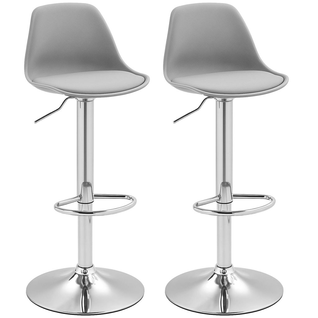HOMCOM Barhocker 2er Set, Gepolstert Barstuhl mit Stahlgestell, Lehne, Höhenverstellbar Küchenstühle mit Fußstütze 360° Drehbar Tresenhocker ...