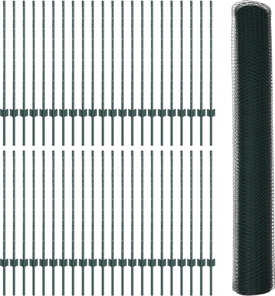 Möbel Zaunpfosten 11 Stk U-Profil Grün 100 cm Stahl, Sechseckiger Zaun Grün 1x100 m Stahl - Zaunzubehör 3336789