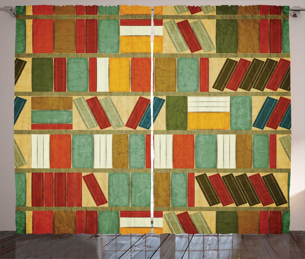 ABAKUHAUS Bücherregal Rustikaler Vorhang, Vintage-Bibliothek Malerei, Wohnzimmer Universalband Gardinen mit Schlaufen und Haken, 280 x 225 cm, Meh...