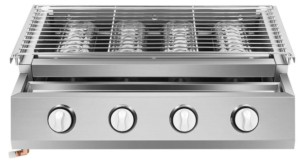 Gasgrill BBQ - Tisch- oder freistehend - 4 Brenner - Elektrische Zündung - Edelstahl - Höhenverstellbarer Rost 0–7 cm - Grillfläche 55,8×23,2...