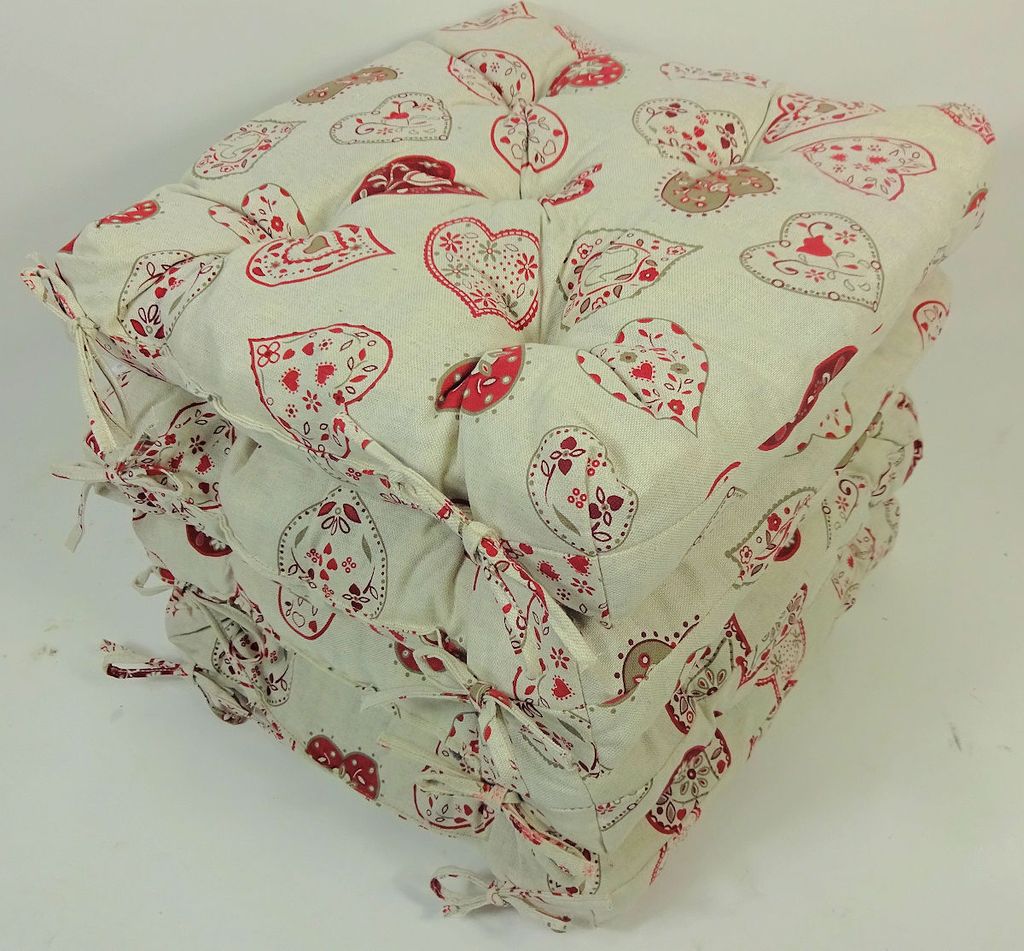 Rattani Set 4 x Stuhlkissen/Sitzkissen Klara 42 x 42 cm Dicke 8 cm, Stoff Mirha Leinen Herz