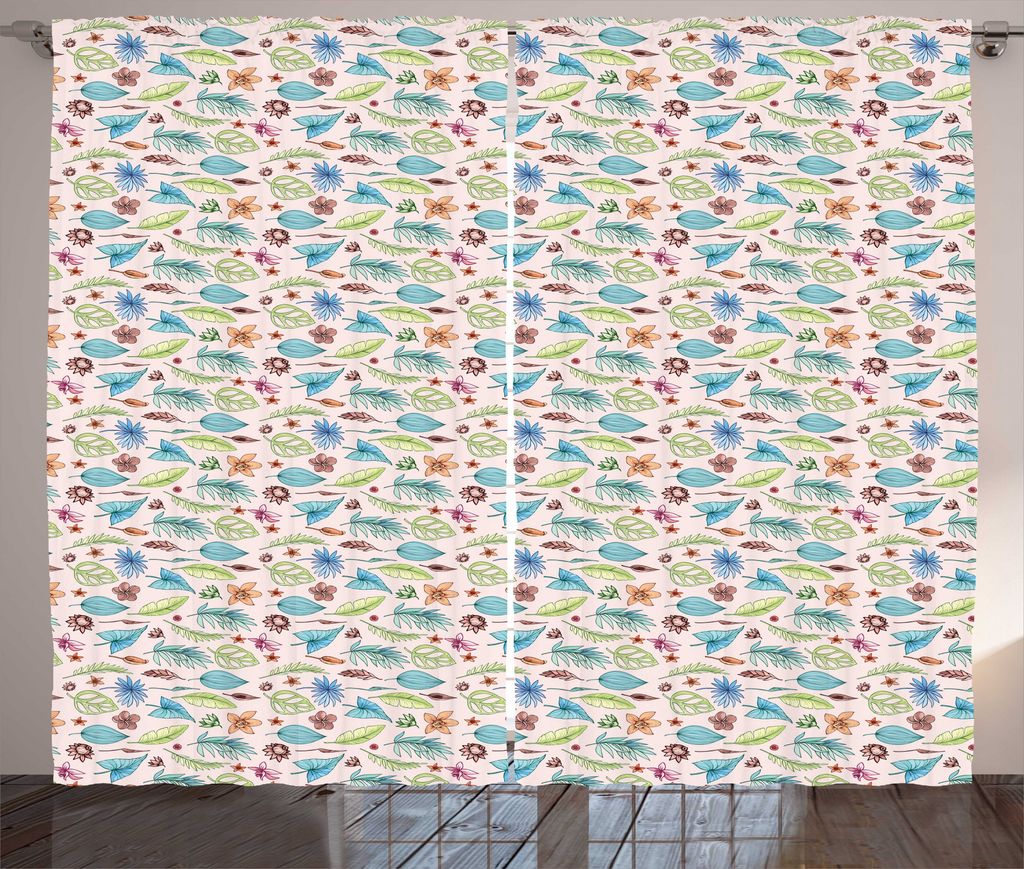 ABAKUHAUS Blatt drucken Rustikaler Gardine, Laub auf Pastellrosa, Schlafzimmer Kräuselband Vorhang mit Schlaufen und Haken, 280 x 225 cm, Mehrfarbig