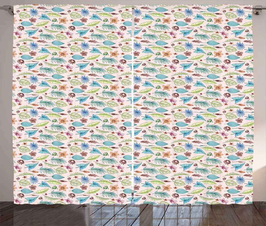 Rideau Prêt à Poser pour Grandes Fenêtres 280x225 cm Motif Feuillage