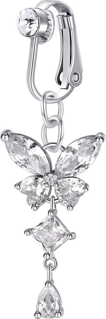 Crdifu Clips On Fake Bauchnabelpiercing Kein Piercing Falsch Bauchnabel Ring Klemme Silber mit Anhänger