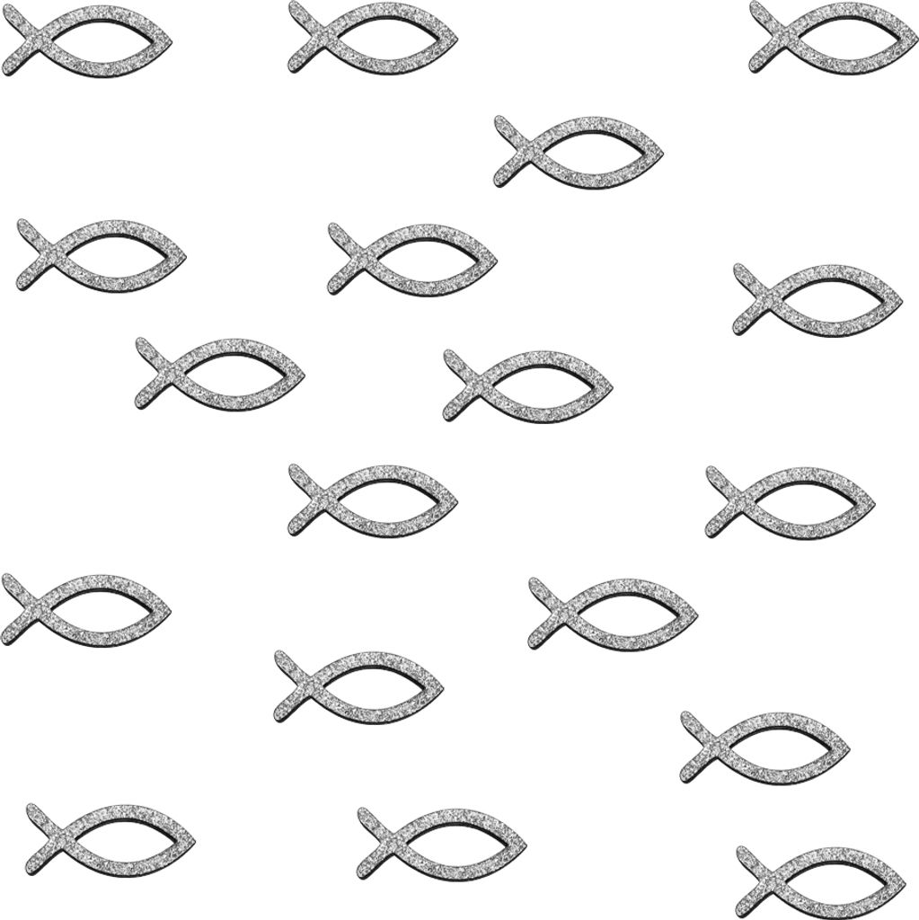Oblique Unique 18 Holz Fische glitzernd als Streudeko Tischdeko für Taufe Kommunion Konfirmation - Echtholz silber