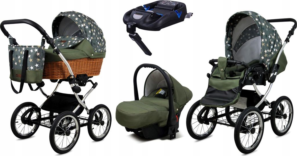 Babylux Classic Exclusive | 4in1 Kinderwagen Set | Olive Star | Kombikinderwagen | Kinderwagens
