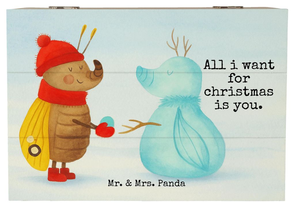 Mr. & Mrs. Panda Schatulle Nachtfalter Schneemann Design 22 x 15 cm - Weiß - Geschenk, fotobox, Kiste, Holztruhe, Erinnerungsbox, Weihnachten, Win...