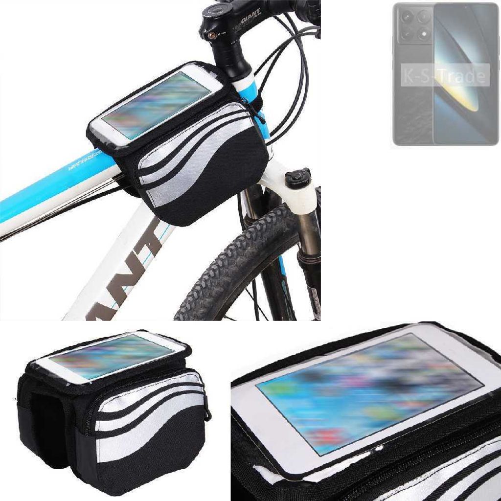 K-S-Trade Rahmentasche Fahrrad-Halterung kompatibel mit POCO F6 Pro Rahmenhalterung Fahrrad Handyhalterung Fahrradtasche Handy Smartphone Halterung