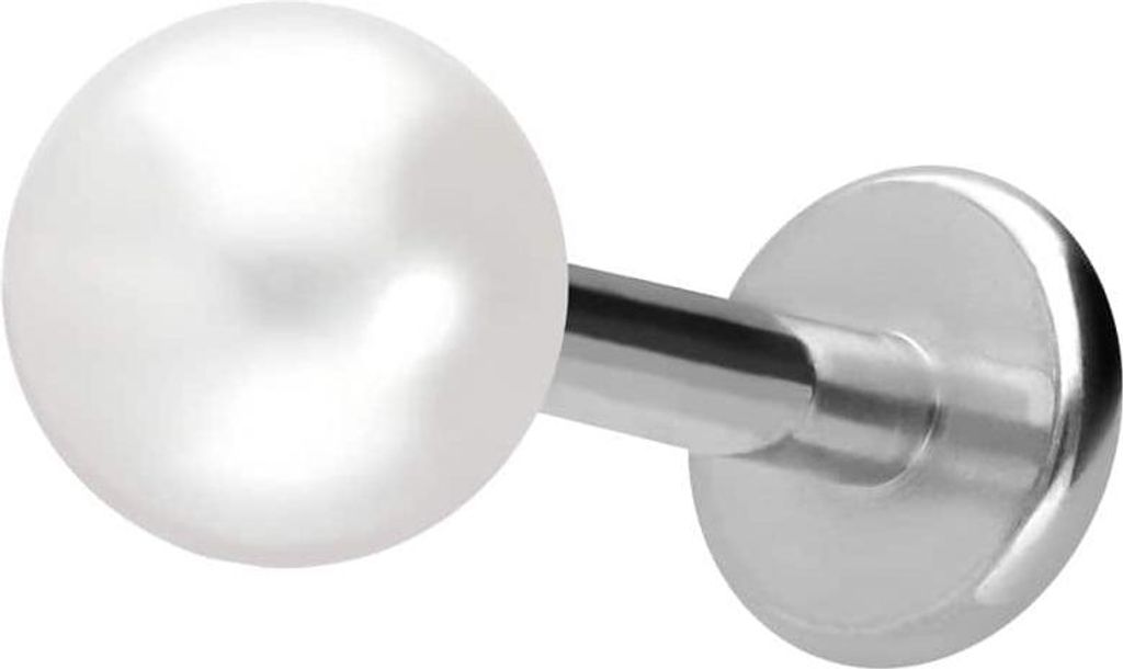 Ohrpiercing, Nasenpiercing Titan Labret mit Innengewinde SYNTHETISCHE PERLE Silber Stablänge: 8mm | Stabstärke: 1,6mm | Perlengröße: 5mm