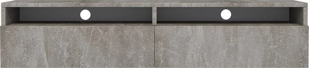 Meuble TV Bas 140 cm Rednaw en Béton Gris avec Rangement Double Tiroir