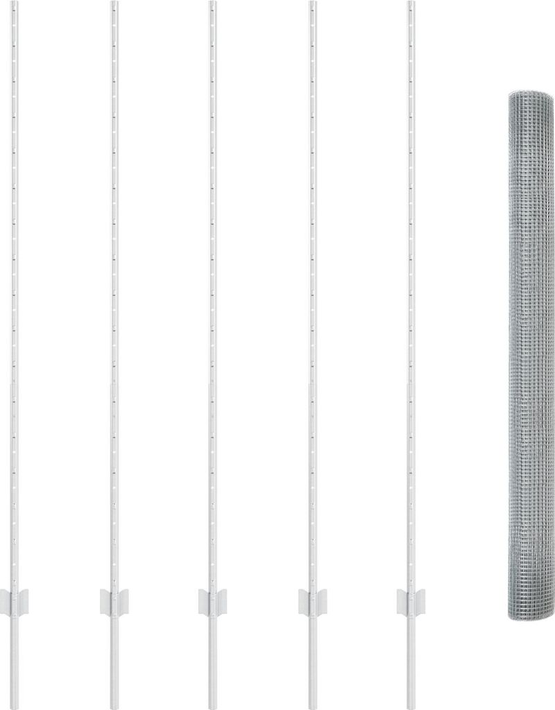 "2025"Cloris Schweiß Drahtzaun mit 10 U-Stützen Silber 1,6 x 10 m Stahl - Zaunzubehör 563170