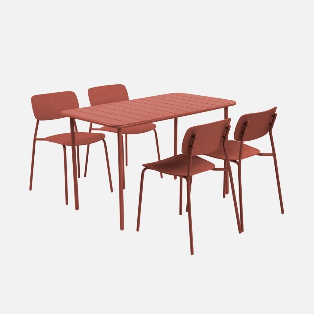 sweeek - Gartentisch aus Stahl + 4 Stühle - Terrakotta