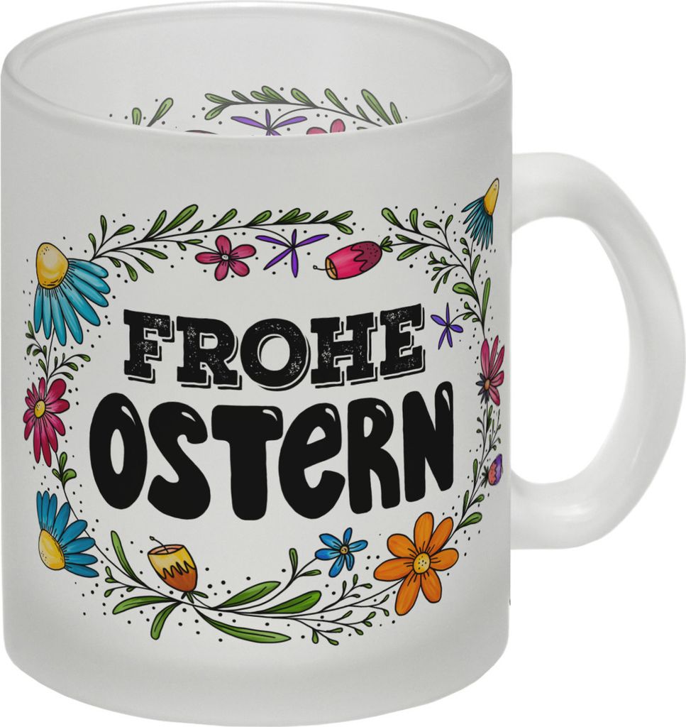 Frohe Ostern Glas Tasse mit Blumen Motiv